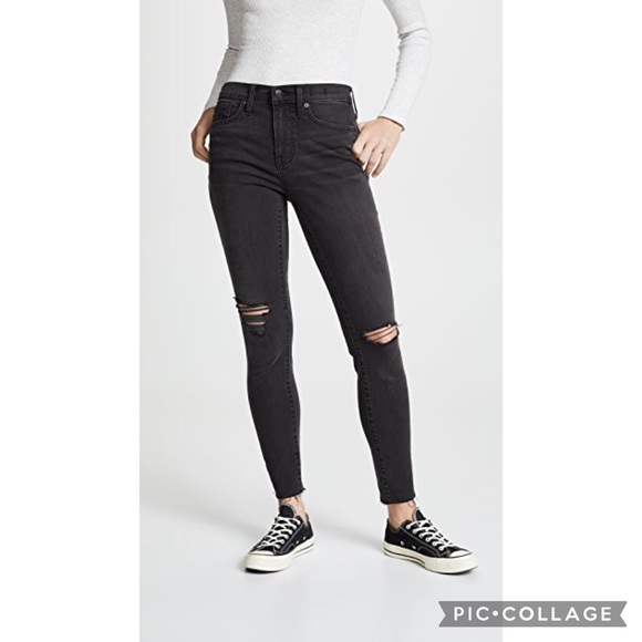 Madewell Denim - Madewell 9” High Rise Skinny Busted Knee Raw Hem